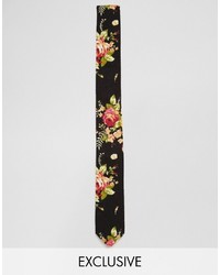 schwarze Krawatte mit Blumenmuster von Reclaimed Vintage