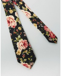 schwarze Krawatte mit Blumenmuster von Asos