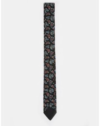 schwarze Krawatte mit Paisley-Muster von Reclaimed Vintage