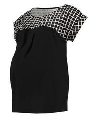 schwarze Kurzarmbluse mit Karomuster von Spring Maternity