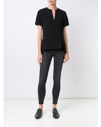 schwarze Kurzarmbluse von T by Alexander Wang