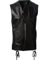 schwarze Leder ärmellose Jacke von Rick Owens