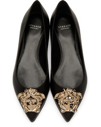 schwarze Leder Ballerinas von Versace