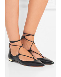 schwarze Leder Ballerinas von Aquazzura