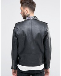 schwarze Leder Bikerjacke mit Blumenmuster von Reclaimed Vintage