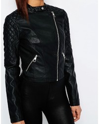 schwarze Leder Bikerjacke von Lipsy