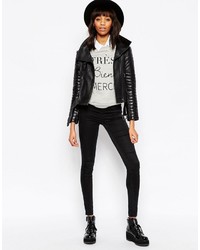 schwarze Leder Bikerjacke von Asos