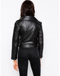 schwarze Leder Bikerjacke von Asos