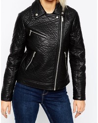 schwarze Leder Bikerjacke von Asos