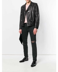 schwarze Leder Bikerjacke von Saint Laurent