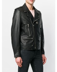 schwarze Leder Bikerjacke von Saint Laurent