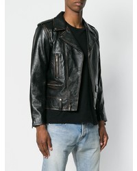 schwarze Leder Bikerjacke von Saint Laurent