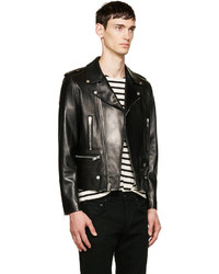 schwarze Leder Bikerjacke von Saint Laurent