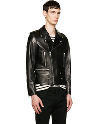 schwarze Leder Bikerjacke von Saint Laurent