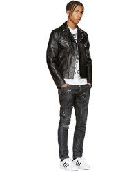 schwarze Leder Bikerjacke von DSQUARED2