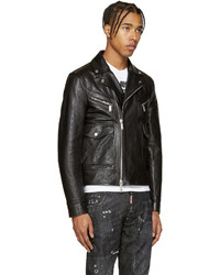 schwarze Leder Bikerjacke von DSQUARED2