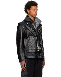 schwarze Leder Bikerjacke von Sacai