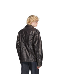 schwarze Leder Bikerjacke von Dries Van Noten