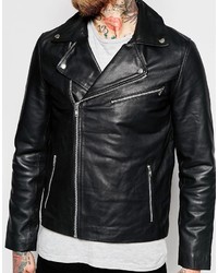 schwarze Leder Bikerjacke von Asos