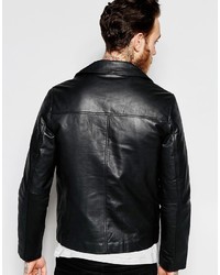 schwarze Leder Bikerjacke von Asos