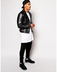 schwarze Leder Bikerjacke von Asos