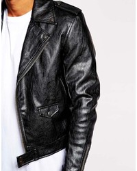 schwarze Leder Bikerjacke von Asos