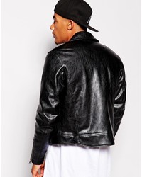 schwarze Leder Bikerjacke von Asos