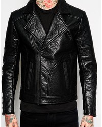 schwarze Leder Bikerjacke von Asos