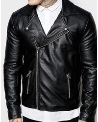 schwarze Leder Bikerjacke von Asos