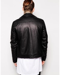 schwarze Leder Bikerjacke von Asos