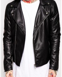 schwarze Leder Bikerjacke von Asos