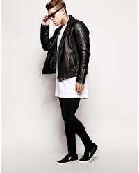 schwarze Leder Bikerjacke von Asos