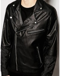 schwarze Leder Bikerjacke von Asos