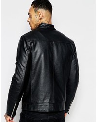 schwarze Leder Bikerjacke von Asos