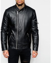 schwarze Leder Bikerjacke von Asos