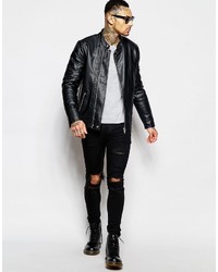 schwarze Leder Bikerjacke von Asos