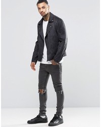 schwarze Leder Bikerjacke von Asos