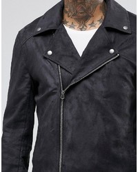 schwarze Leder Bikerjacke von Asos