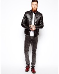 schwarze Leder Bikerjacke von Asos