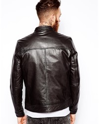 schwarze Leder Bikerjacke von Asos