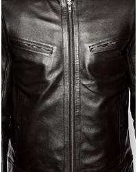 schwarze Leder Bikerjacke von Asos