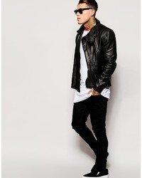 schwarze Leder Bikerjacke von Asos