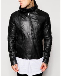 schwarze Leder Bikerjacke von Asos