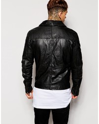 schwarze Leder Bikerjacke von Asos