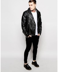 schwarze Leder Bikerjacke von Asos