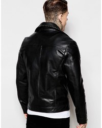 schwarze Leder Bikerjacke von Asos