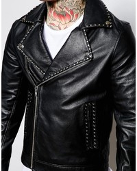 schwarze Leder Bikerjacke von Asos