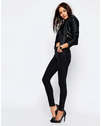 schwarze Leder Bikerjacke von Asos