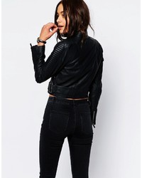 schwarze Leder Bikerjacke von Asos