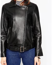 schwarze Leder Bikerjacke von Asos